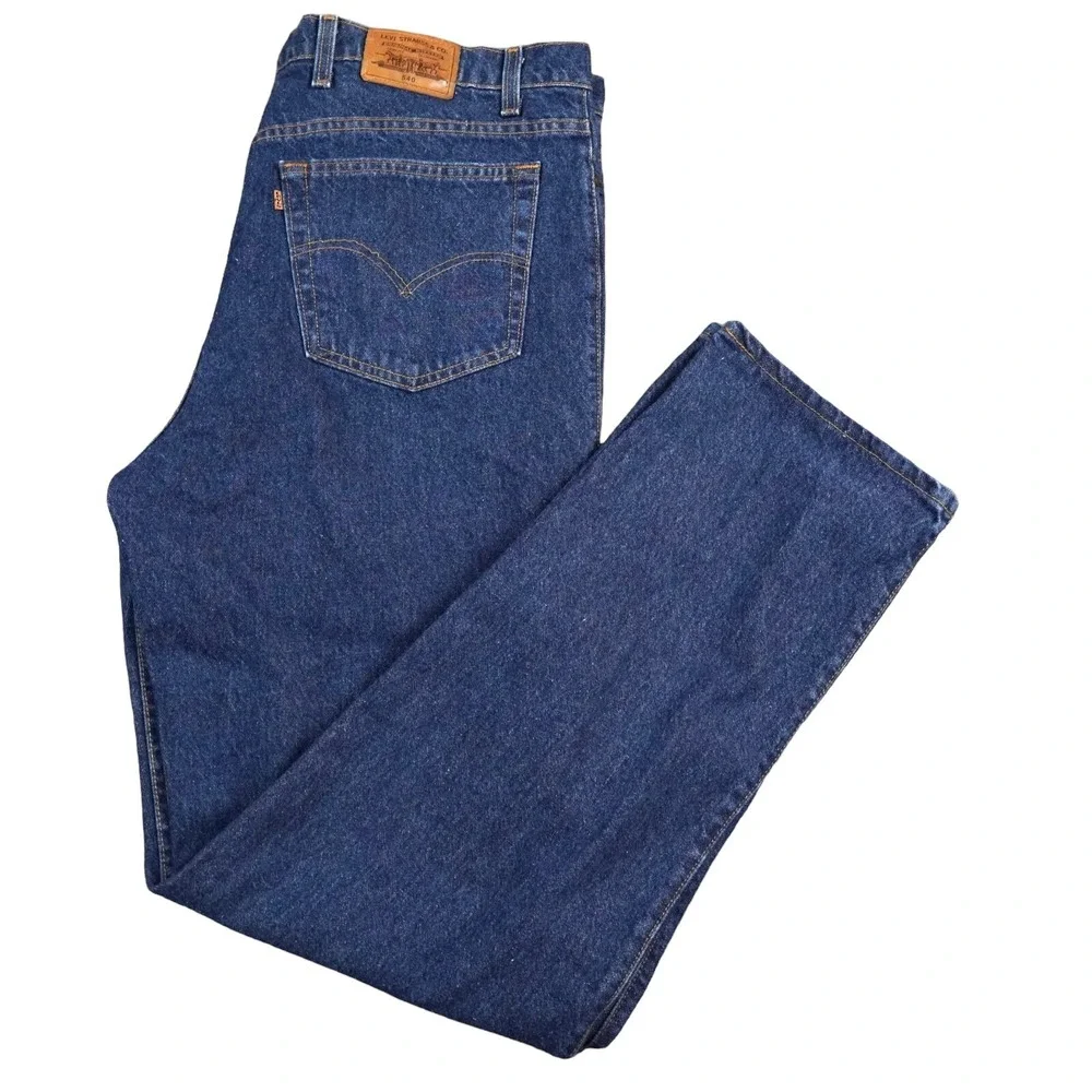 VTG Levis 540 Jeans Mens 44x34 (42x34) Blue‎ Orange Tab Dark Wash Black Bat Wing